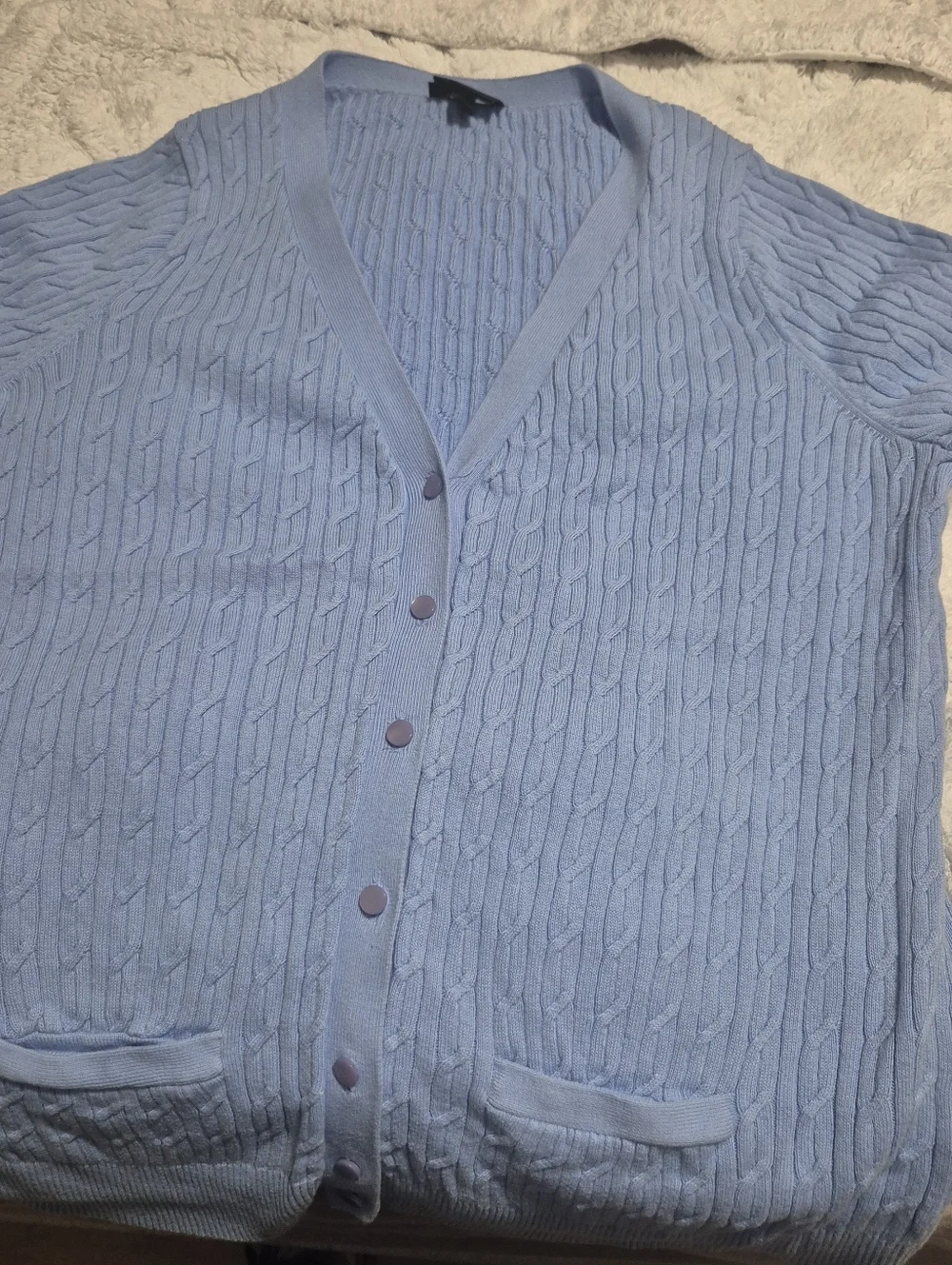 Talbots Light Blue Cable Knit V-Neck Short Sleeve Cardigan...Size:L